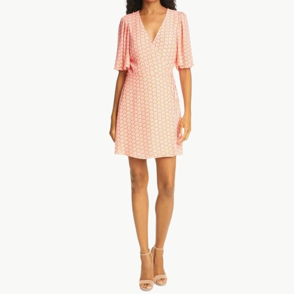NWT Alice + Olivia Sandra Floral Wrap Mini Dress | Sz 4 | English Rose Pink - Picture 1 of 16